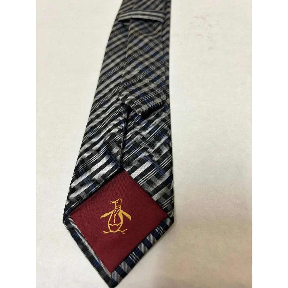 Penguin Necktie Mens One Size Multicolor Stripe Check 100% Silk Designer Classic